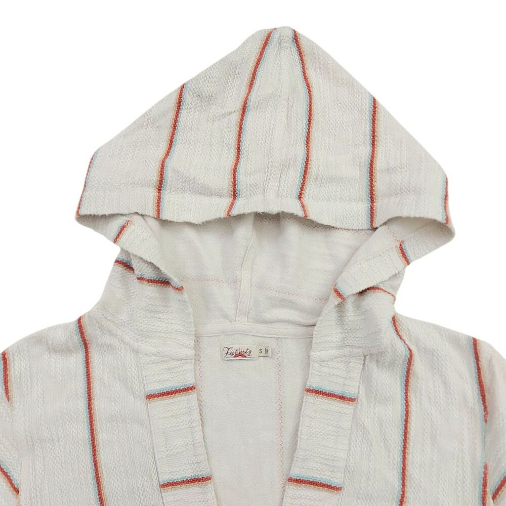Faherty Baja Hoodie Womens Small White Striped Cotton V-Neck  Top Nautical Beach - Picture 2 of 11